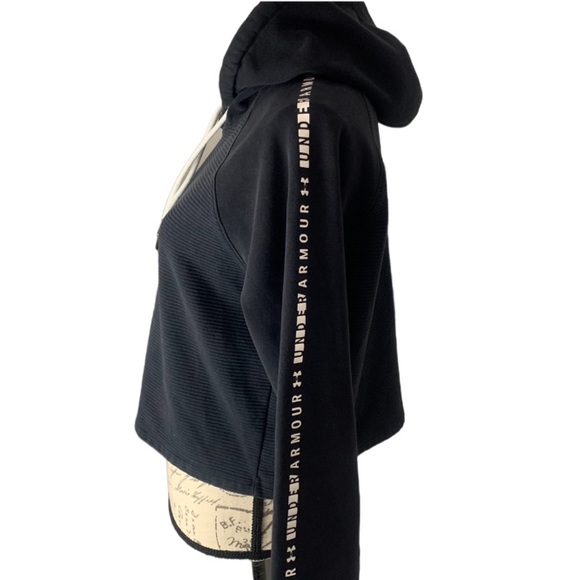 Under Armour Cropped Logo Sleeve Loose Fit Hooded Sweatshirt Black S - Picture 3 of 6